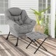 Modern accent chair in gray with a folding footrest and head pillow, perfect for living rooms and porches.