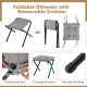 Foldable ottoman with removable cushion in gray, featuring anti-slip foot pads and robust fixing ties for versatile use.