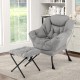 Gray modern accent chair with folding footrest, ergonomic design, and soft head pillow for ultimate relaxation.