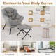 Modern gray accent chair with folding footrest and head pillow, ideal for relaxing in living rooms or bedrooms.