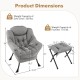 Modern accent chair with gray sherpa cover, ergonomic design, and folding footrest, ideal for living rooms and offices.