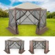 Pop-up gazebo with mesh netting walls, 11.5 x 11.5 ft, coffee color, ideal for outdoor shade and ventilation.