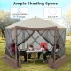 Pop-up gazebo tent with mesh netting, 11.5 x 11.5 ft, accommodates 6-8 people, ideal for outdoor gatherings.