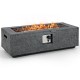 42.5-inch fire pit table with stainless steel burner, made of magnesium oxide, providing 50,000 BTU for outdoor warmth.