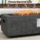 42.5-inch fire pit table made of premium magnesium oxide with stainless steel burner, offering 50,000 BTU heat output.
