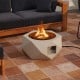 Hexagon terrazzo propane fire pit table with stainless steel burner, 40,000 BTU, ideal for outdoor warmth and ambiance.