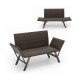 Patio convertible sofa for 2 with gray PE rattan, adjustable armrests, and quick dry foam, ideal for backyard.