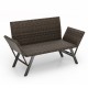 Convertible patio sofa for 2 in gray PE rattan with armrests, ideal for backyard or poolside relaxation.