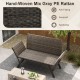 Convertible gray patio sofa for 2 with quick dry foam, hand-woven PE rattan, ideal for backyard or poolside use.