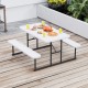 Rectangular picnic table bench set in white, accommodating 2-4 people, ideal for outdoor dining and gatherings.