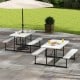 Picnic table bench set for 2-4 people in white, featuring HDPE surfaces and metal frames, perfect for outdoor dining.