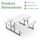 Dimensions of the white picnic table bench set for 2-4 people, featuring HDPE surfaces and sturdy metal frames.