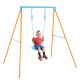 Toddler swing set with heavy-duty metal frame in orange, featuring a curved seat for comfort and adjustable height.