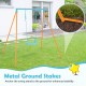 Outdoor heavy-duty toddler swing set with orange stand and metal ground stakes for enhanced stability in the yard.