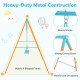 Outdoor heavy-duty metal toddler swing set with stable A-shaped frame, adjustable seat height, and sturdy hooks for.