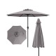 Gray outdoor market umbrella with crank handle, featuring a sturdy metal frame and 8 ribs for stability, ideal for.