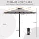 Dimensions of the gray outdoor heavy-duty market umbrella with crank handle, featuring a 8.5 ft canopy and sturdy ribs.
