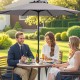 Gray outdoor market umbrella with crank handle, featuring a sturdy metal frame and 8 ribs, ideal for backyard dining.