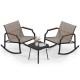 3-piece patio rocking bistro set featuring breathable fabric seats and tempered glass coffee table, ideal for porch.