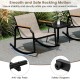 3-piece patio rocking bistro set with breathable fabric seats and tempered glass table, perfect for outdoor relaxation.