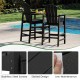 Black 2-seat Adirondack chair with slatted design and built-in tray, perfect for poolside relaxation and outdoor use.