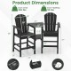 Dimensions of the black 2-seat Adirondack chair set with double tray, featuring weatherproof HDPE and sturdy design.