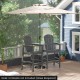 Gray 2-seat Adirondack chair set with double connecting tray, perfect for patio or deck relaxation. Umbrella base.