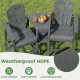Two-seat gray Adirondack chair made of weatherproof HDPE with a built-in tray, ideal for patio or poolside use.