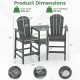 Dimensions of the gray 2-seat Adirondack chair set with double tray, featuring weatherproof HDPE and bar height design.