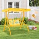 Yellow 2-seater kids patio swing with adjustable canopy and safety belts, perfect for outdoor fun and stability.