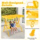 Two-seater kids patio swing in yellow with adjustable canopy, safety belts, and sturdy metal frame for outdoor fun.