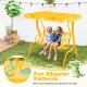 Yellow 2-seater kids patio swing with adjustable canopy and fun alligator patterns, perfect for outdoor play.
