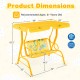2-seater kids patio swing in yellow with adjustable canopy, designed for ages 3+, featuring safety belts and ergonomic.