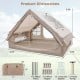 Dimensions of the beige 4-6 people inflatable camping tent with porch, showcasing size and setup details for easy.