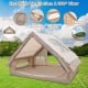 Inflatable camping tent for 4-6 people in beige, featuring large skylight and multiple mesh windows for ventilation.