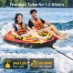 Towable tube for 1-2 riders with heavy-duty PVC, quick connector, and drainage for smooth water sports enjoyment.