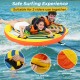 Inflatable towable tube for 1-2 riders, featuring padded handles and durable PVC, ideal for water sports fun.