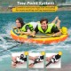 Inflatable towable tube for 1 or 2 persons with quick connector, featuring padded handles and durable PVC for water.