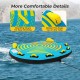U-shaped inflatable boat tube with double valves, featuring foam padded handles and stabilizer fins for safe towing.