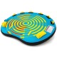 U-shaped inflatable boat tube platform with bright colors, durable nylon cover, and foam padded handles for 2-3 riders.