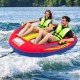 Inflatable towable tube for 1-2 persons with cockpit seating, heavy-duty PVC, and thick foam padded handles for comfort.