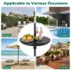 Adjustable black patio umbrella table tray with fruit and drinks, ideal for beach, poolside, and backyard gatherings.