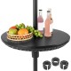 Adjustable black patio umbrella table tray with fruits and drinks, designed for stability and easy assembly.