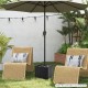 Square black umbrella base planter with simulated wood grain, designed for 6-10 ft patio umbrellas, featuring rolling.