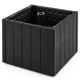 Square black umbrella base planter made of HDPE, designed for 6-10 ft umbrellas, featuring a stylish wood grain finish.