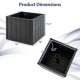Square black umbrella base planter with dimensions 18" x 15.5", designed for 6-10 ft patio umbrellas and easy mobility.