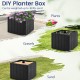 Large black 2-in-1 outdoor umbrella base planter with simulated wood grain, suitable for 6-10 ft patio umbrellas.