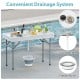 4-foot portable ice cooler folding table with large sink, drainage system, and sturdy metal frame for outdoor events.