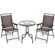 Folding patio chairs and round table set with rippled tempered glass tabletop, perfect for porches and balconies.
