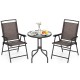 Folding chairs and round table set with rippled tempered glass tabletop, perfect for patios and balconies.